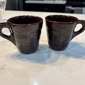 MARCREST STONEWARE Daisy Dot Coffee Mugs Tea Cups Brown Glaze-Set of 2 USA
